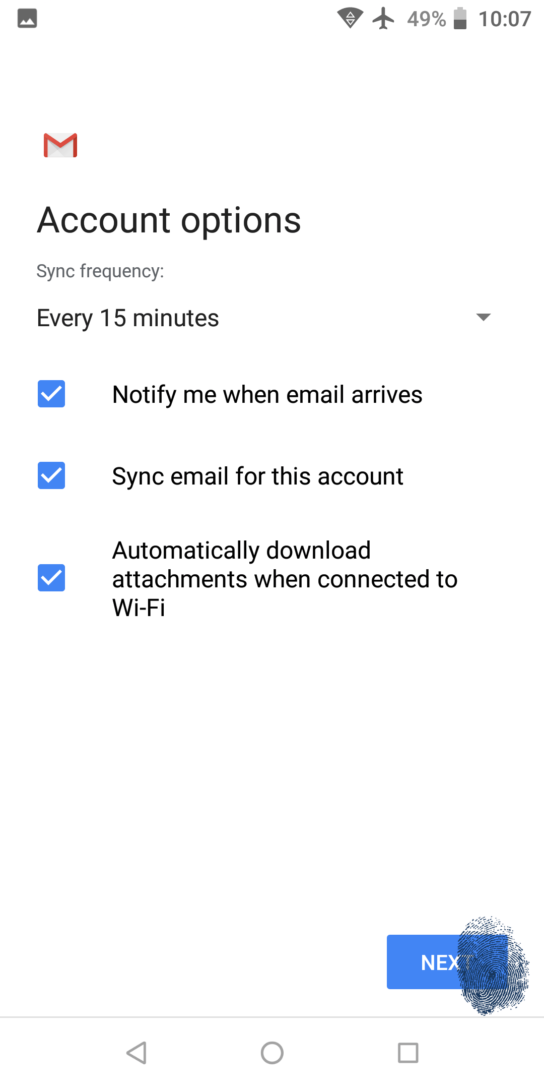 Gmail account options