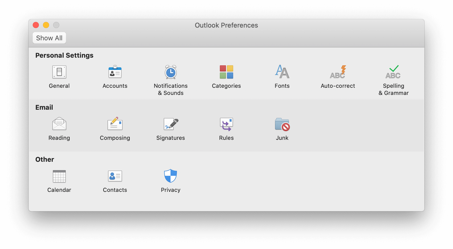 Outlook preferences